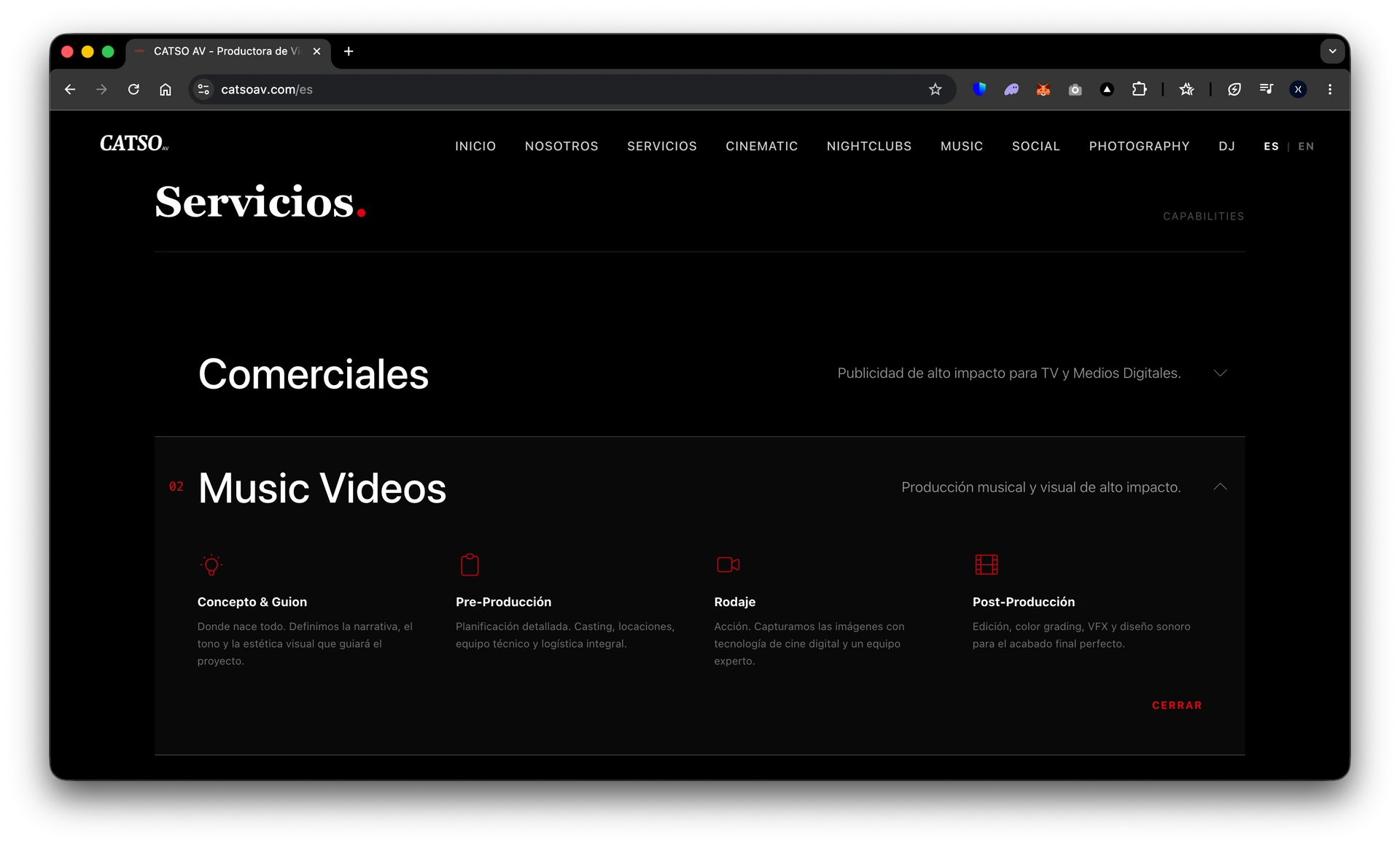 Catso AV - Servicios desplegables, sin scroll infinito. (Desarrollado por Vaxler) Servicios desplegables, sin scroll infinito. - Diseño y desarrollo web por Vaxler Software para Catso AV